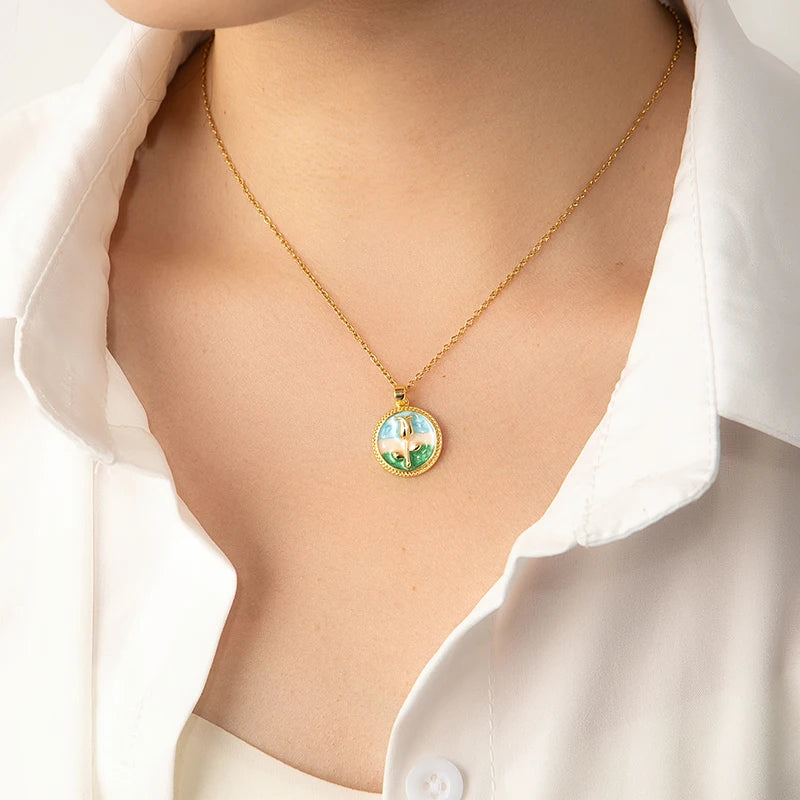 Stainless Steel Colorful Drop Oil Flower Heart Necklace