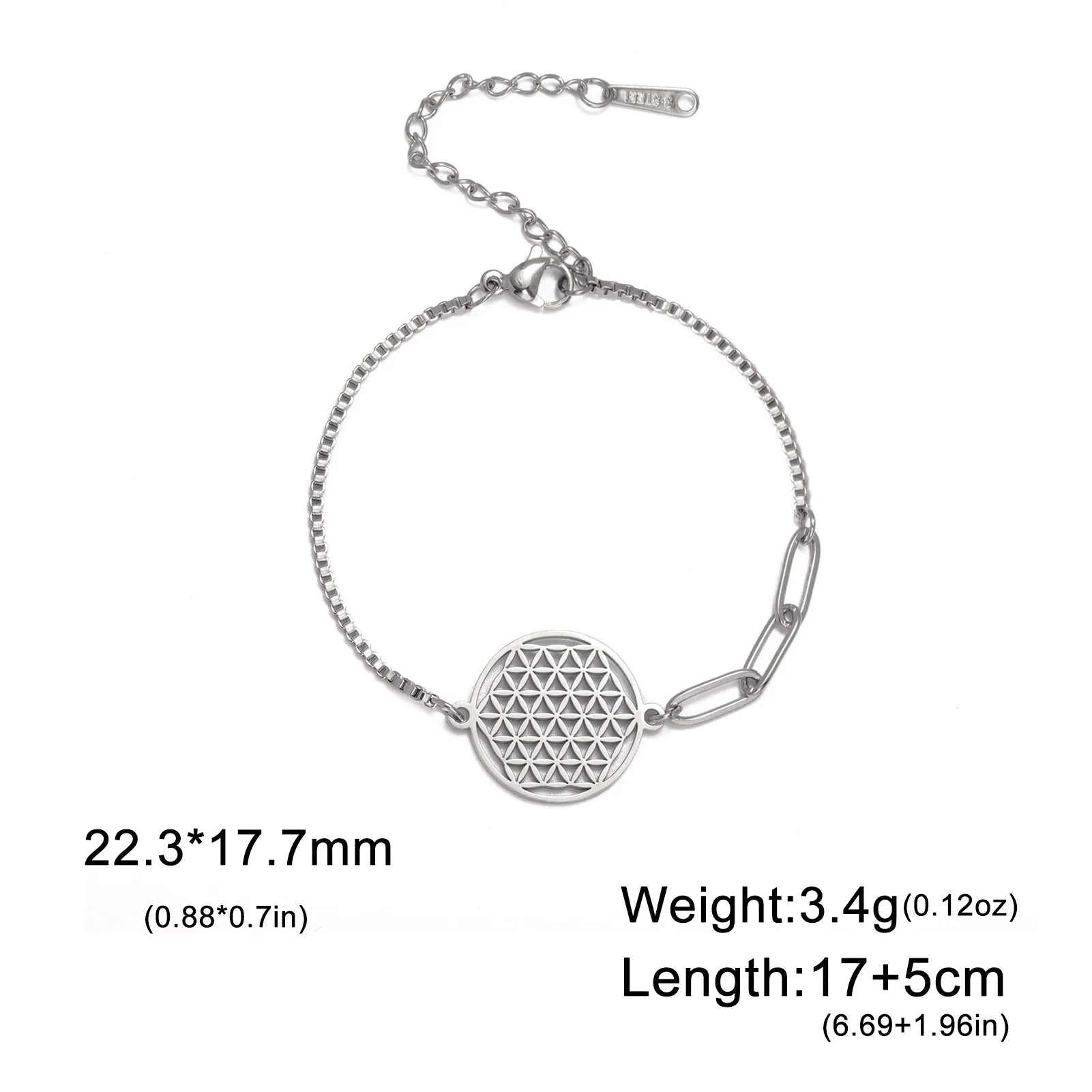Stainless Steel Vintage Flower of Life Charms Bracelet