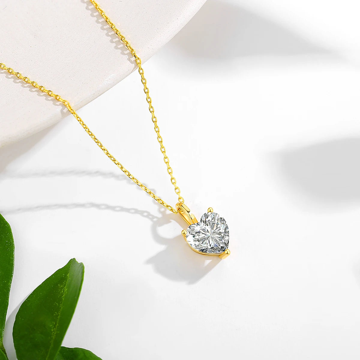 Genuine 14K Gold Heart Moissanite Necklace 1CT/2CT/3CT AU585 Pendant Classic