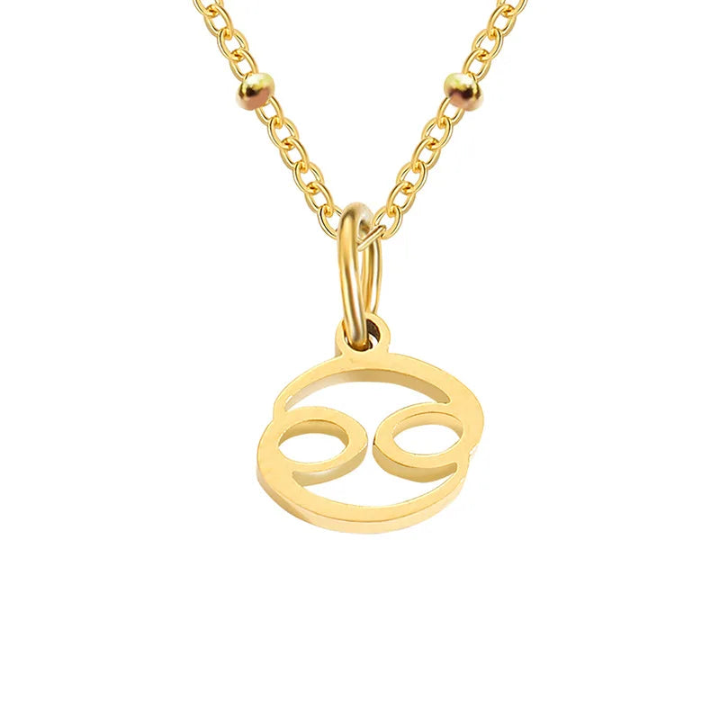 Stainless Steel  Classic Zodiac Gold Color Beads Chain Necklace