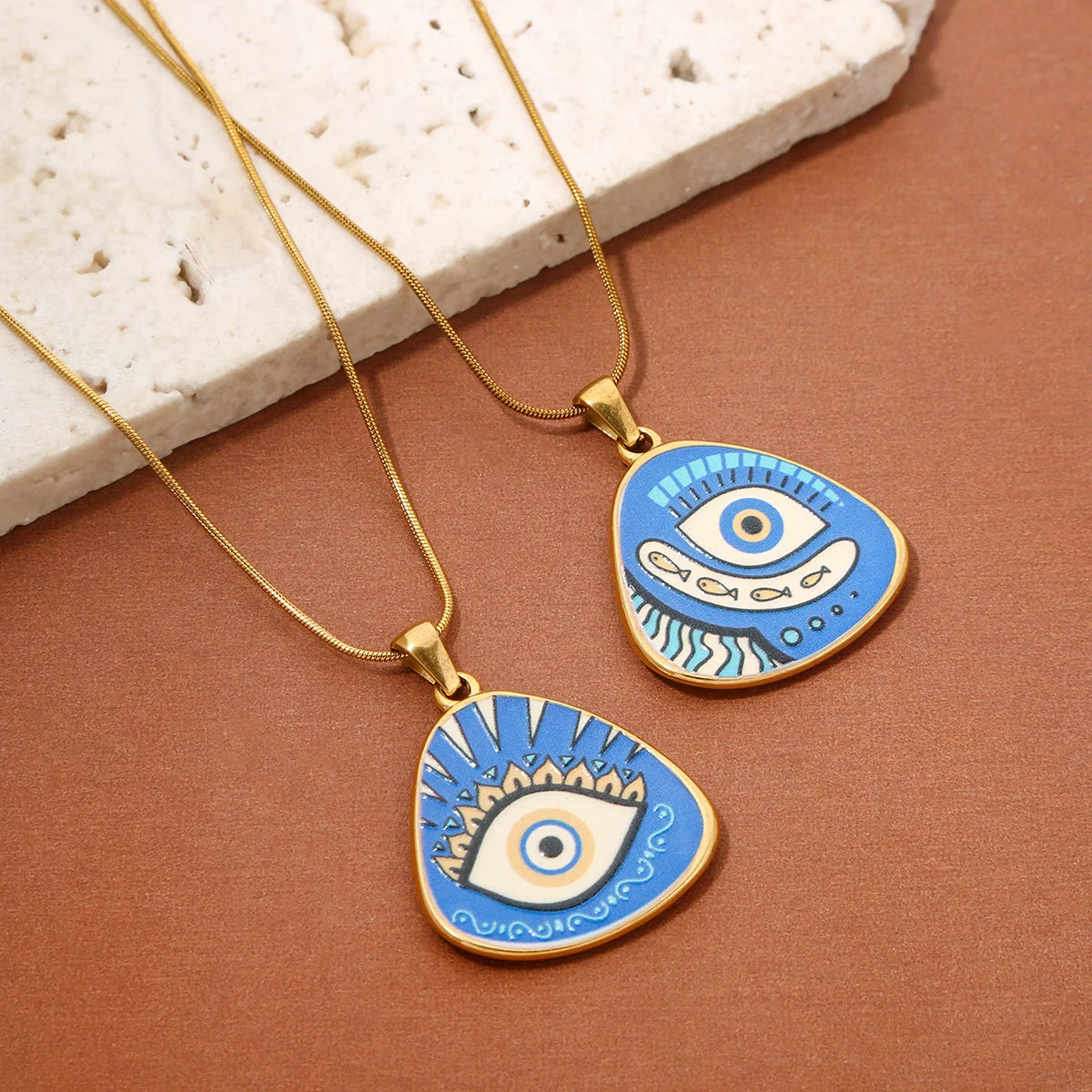 Cyberpunk Style Stainless Steel Evil Eye Gold-Plated Pendant Necklace