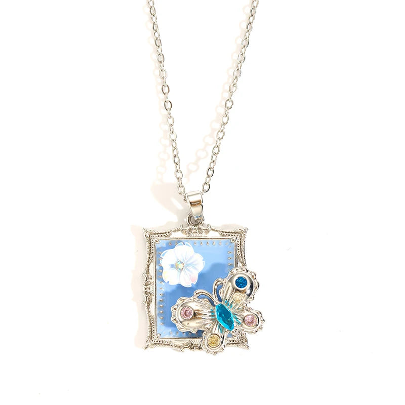 Stainless Steel Colorful Drop Oil Flower Heart Necklace