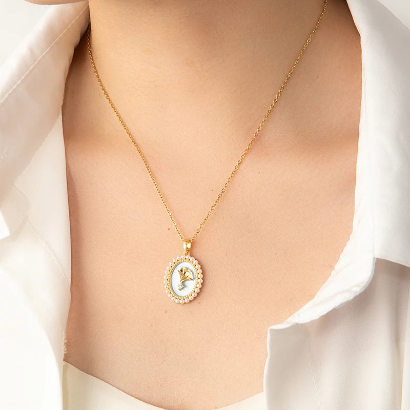 Stainless Steel Colorful Drop Oil Flower Heart Necklace