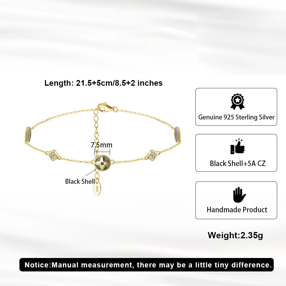 Glimora 925 Sterling Silver Four Leaf Clover Anklet