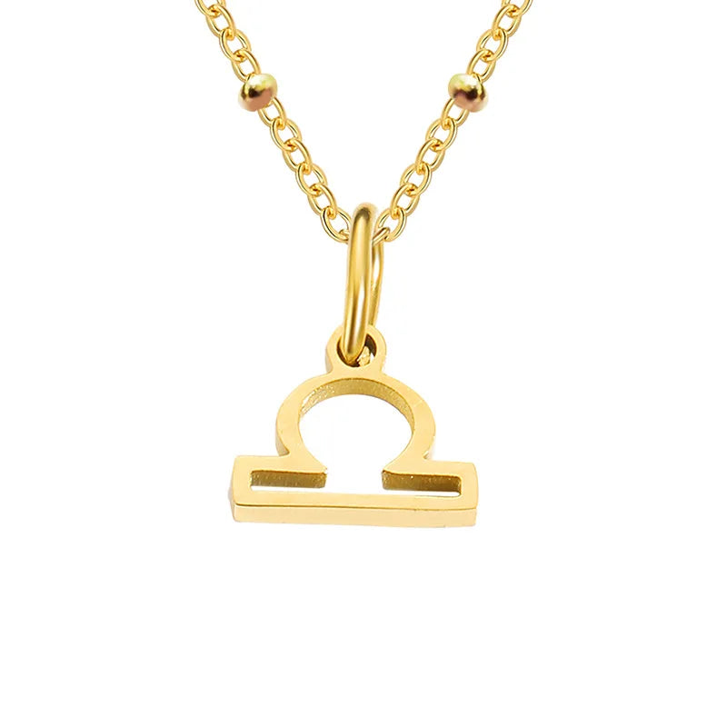 Stainless Steel  Classic Zodiac Gold Color Beads Chain Necklace
