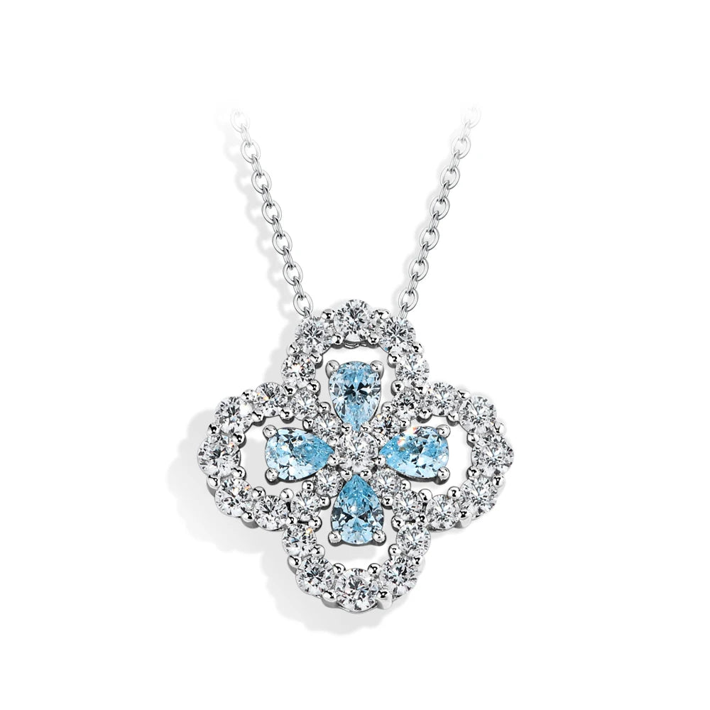 Glimora S925 Silver Moissanite Diamond Loop Full Motif Pendant Clover Diamond White Gold Necklaces