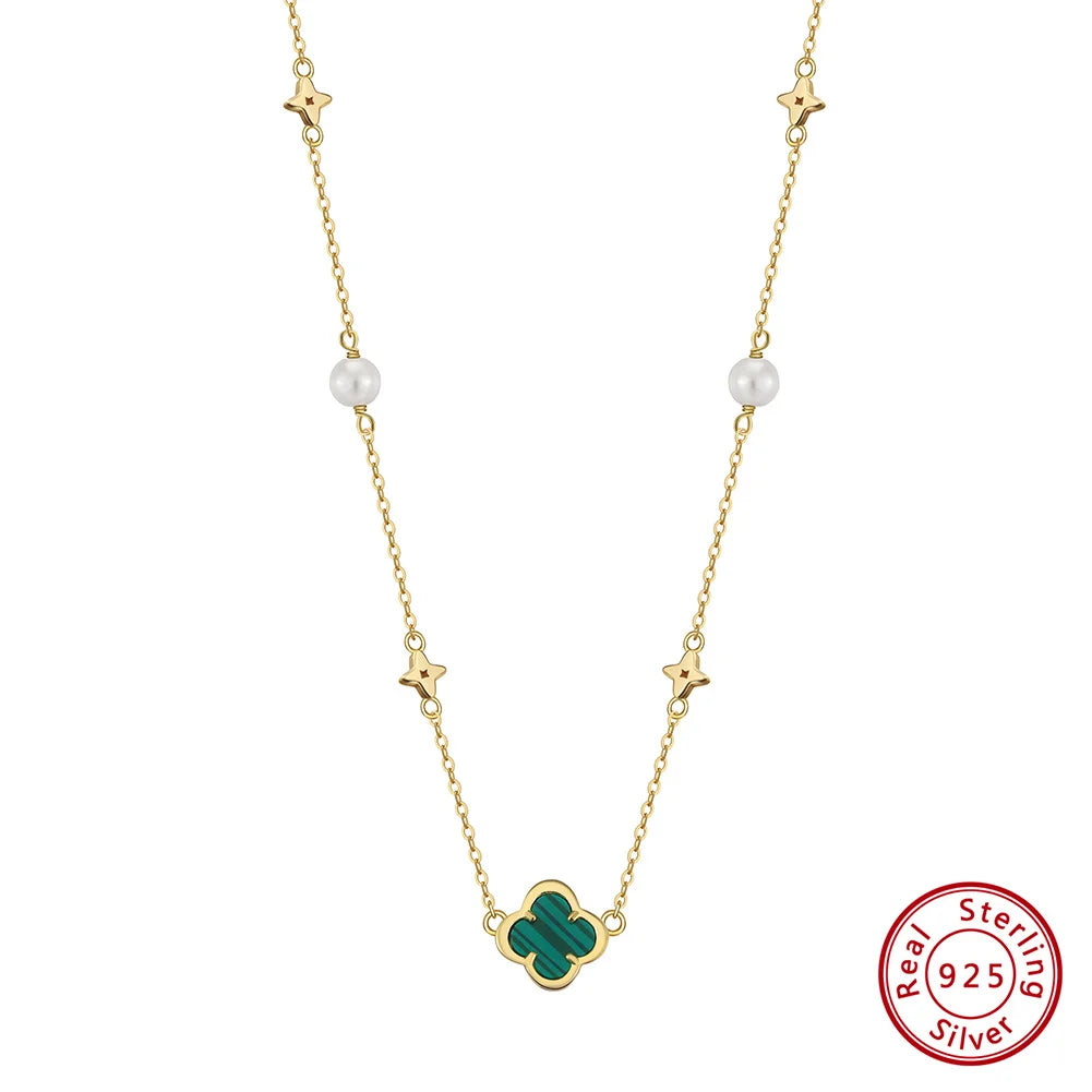 New Four Leaf Flower Pendant 925 Sterling Silver Necklace