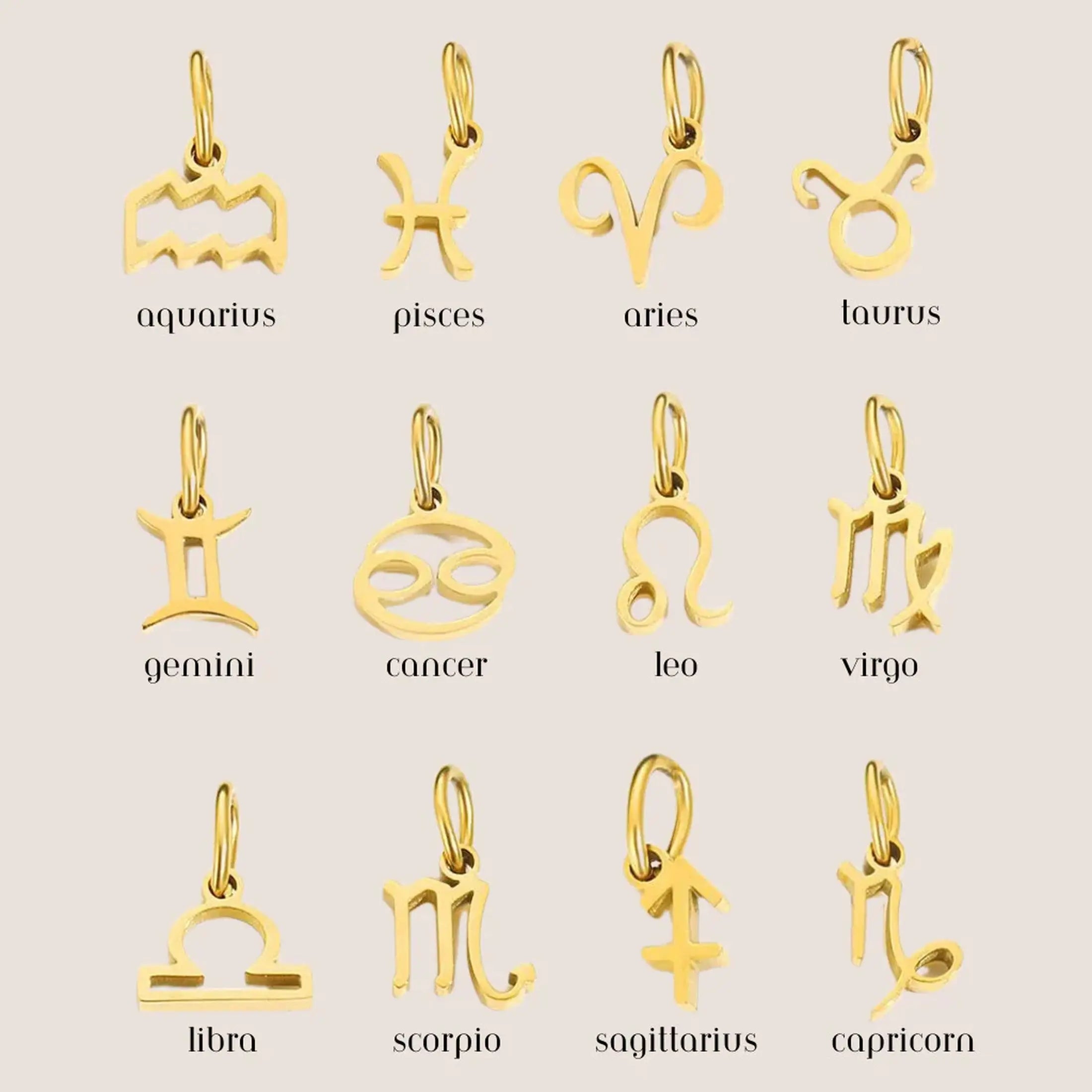 Stainless Steel  Classic Zodiac Gold Color Beads Chain Necklace