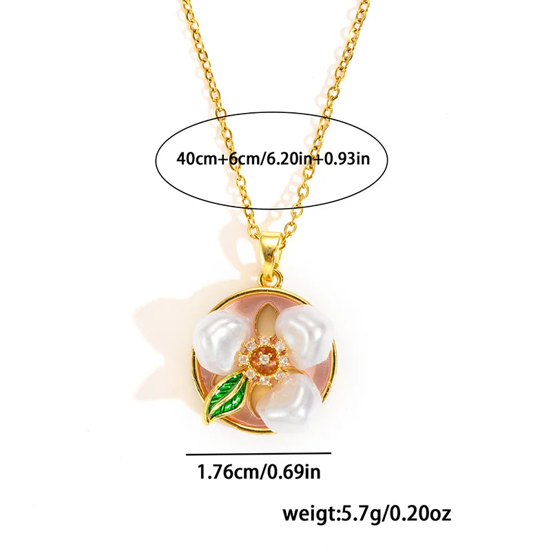 Stainless Steel Colorful Drop Oil Flower Heart Necklace