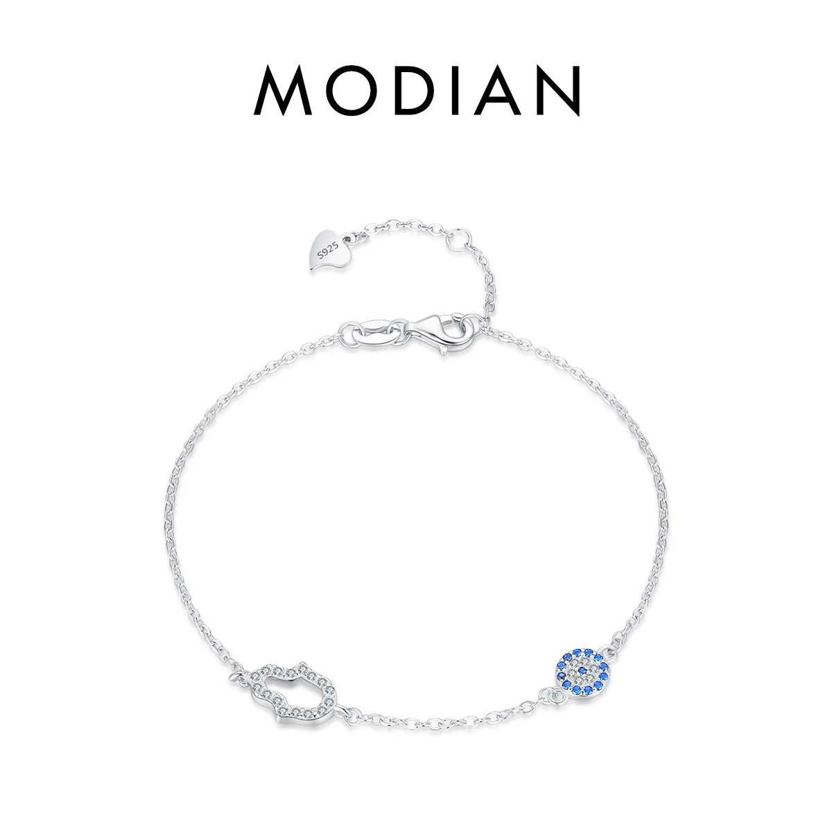 925 Sterling Silver Luxury Turquoise Blue Eyes Clear Cubic Zircon Crystal Link Chain Bracelet