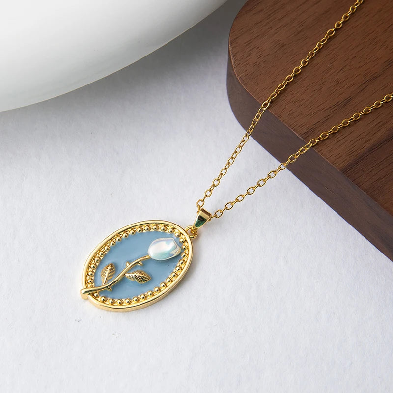 Stainless Steel Colorful Drop Oil Flower Heart Necklace