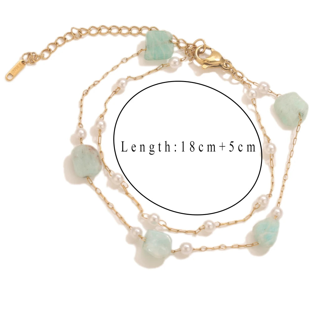 Minimalist Trendy Stainless Steel Bracelet Stylish Double Layer Faux Pearl Gold-Plated Bracelets Daily Jewelry