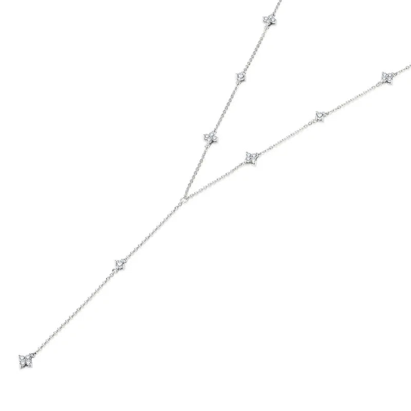Long Tassel Pendant Necklace 925 Silver Four Clover Flower Y Chain Necklace