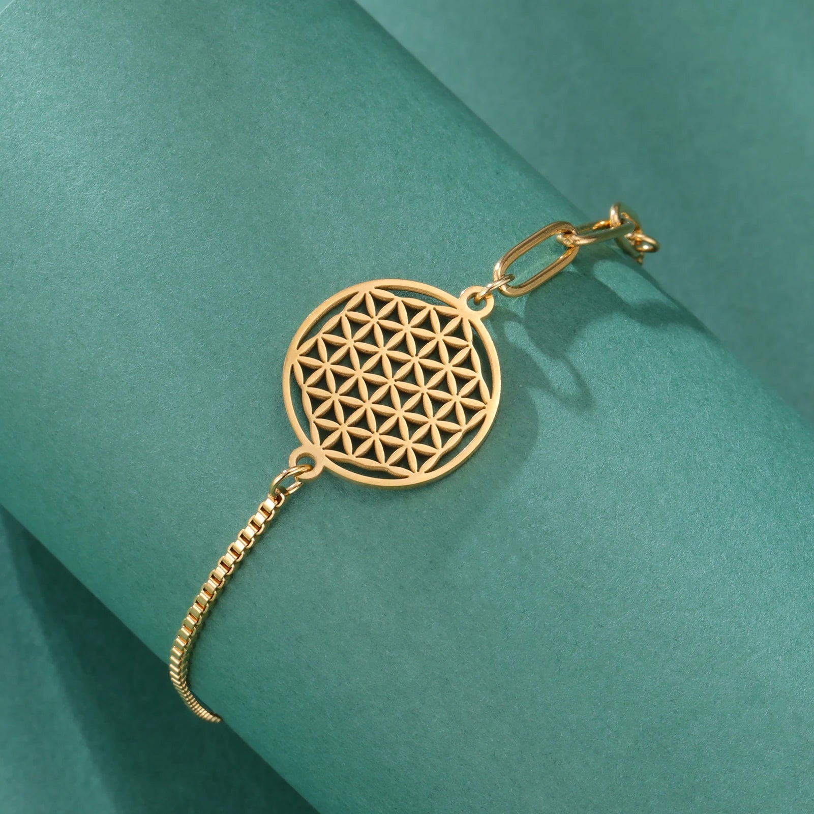 Stainless Steel Vintage Flower of Life Charms Bracelet