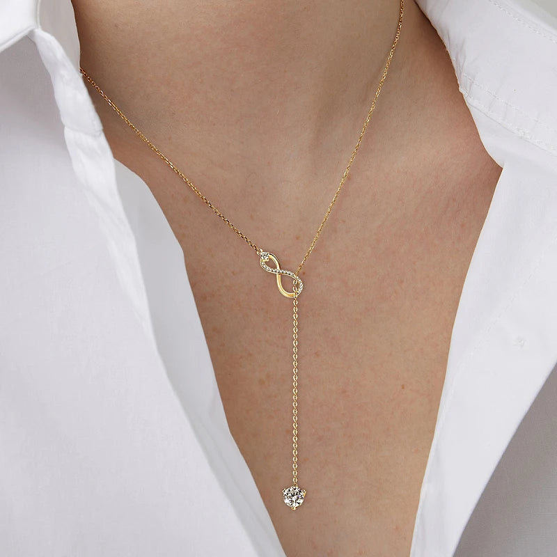 925 Silver Infinity Necklace  - 6.5mm D Color Moisasnite Pendant Y Shape Necklaces