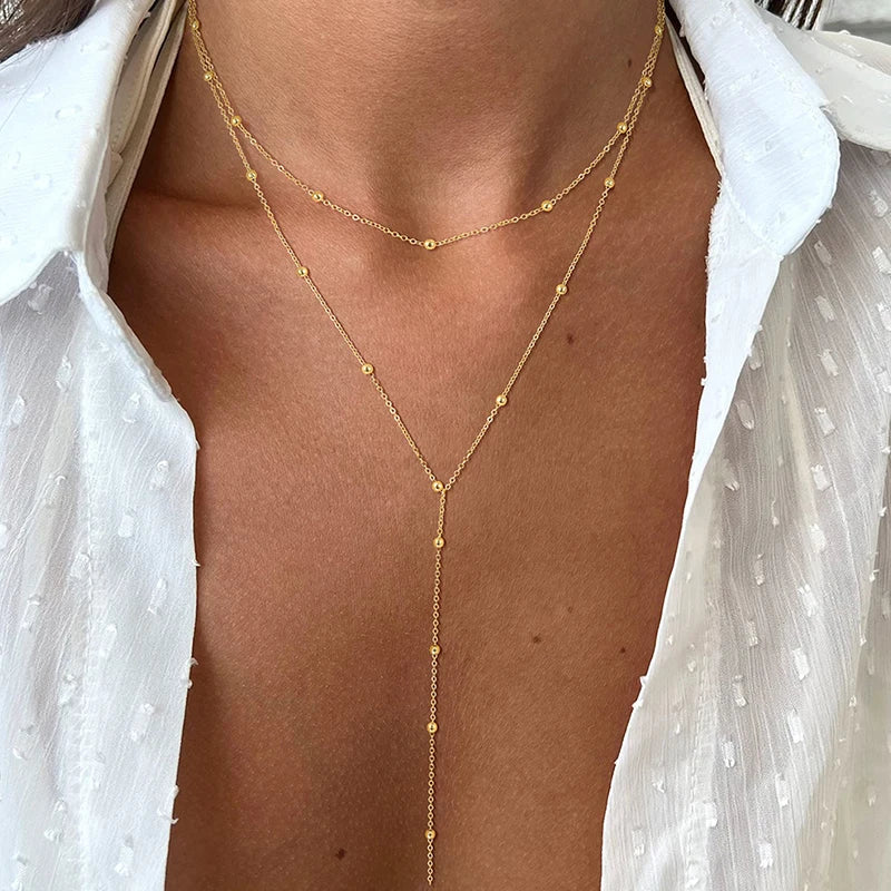 Dainty Long Necklace 14k Gold Plated Y-Shaped Pendant Necklace Trendy