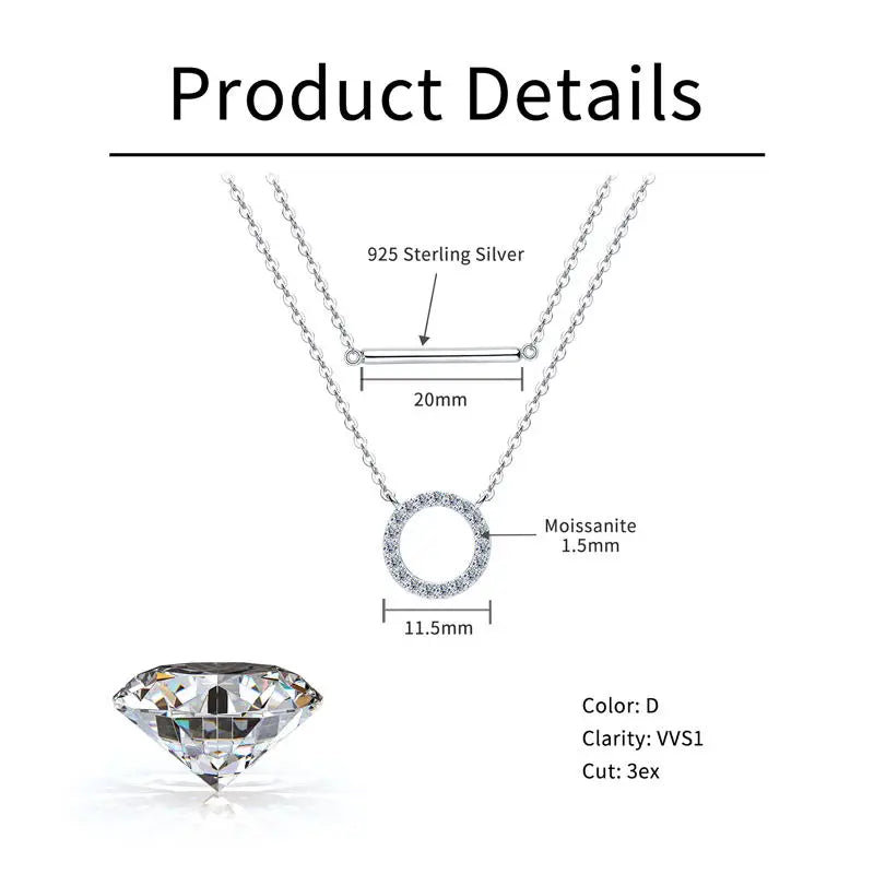 925 Sterling Silver & Moissanite Loop Pendant Necklace Double Layer