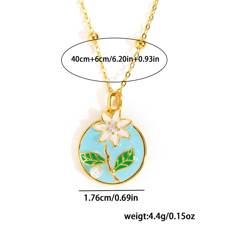 Stainless Steel Colorful Drop Oil Flower Heart Necklace