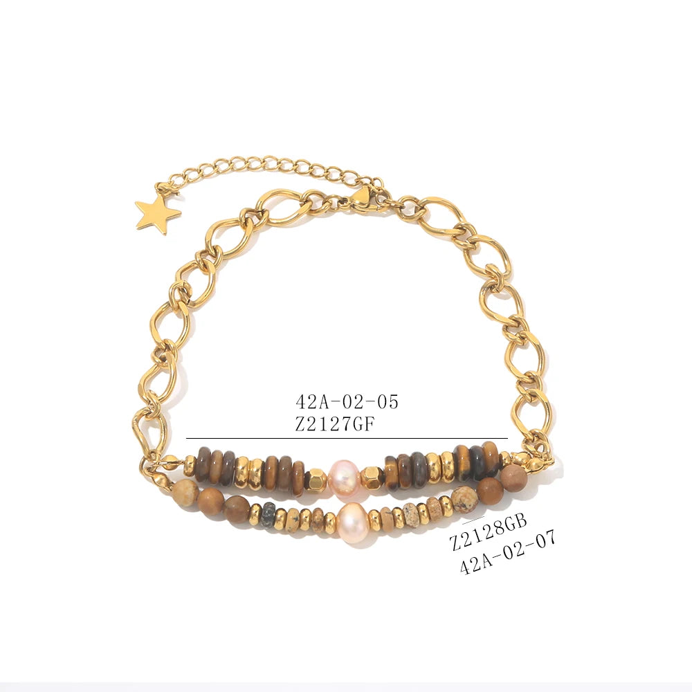 Stainless Steel Bohemian Style Natural Stone Imitation Pearl Bracelet