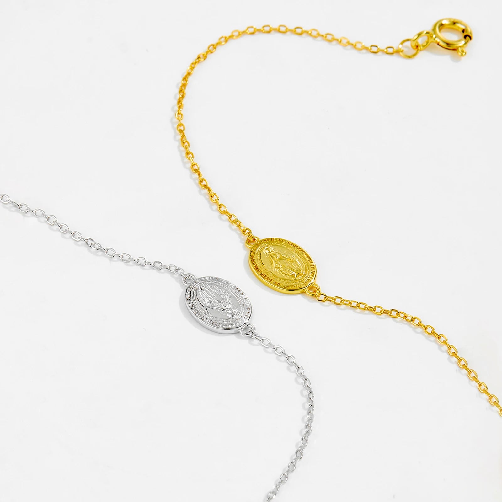 925 Sterling Silver Gold Virgin Mary Charm Chain Bracelet