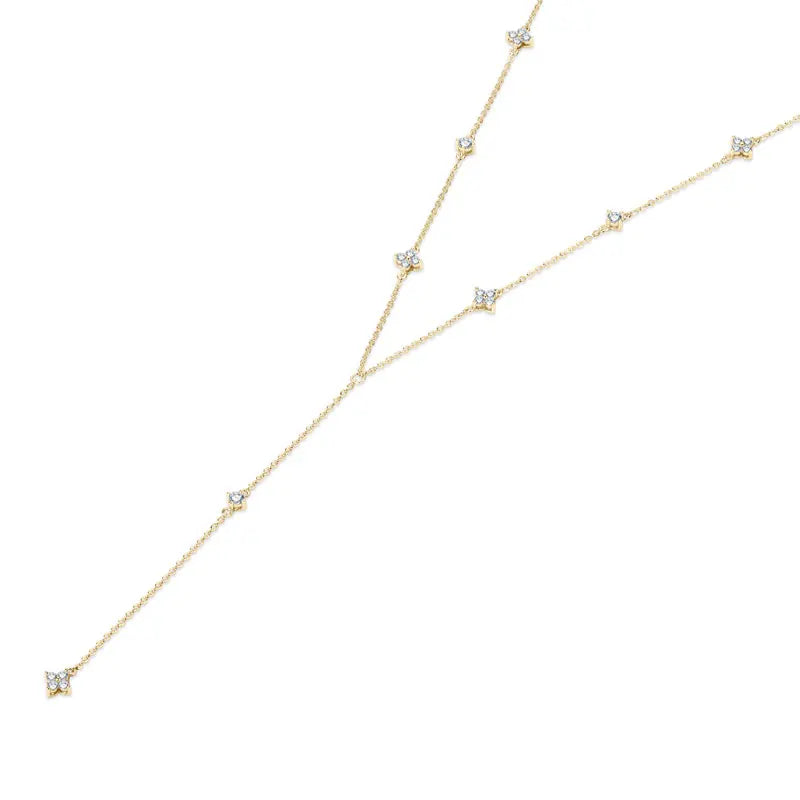 Long Tassel Pendant Necklace 925 Silver Four Clover Flower Y Chain Necklace