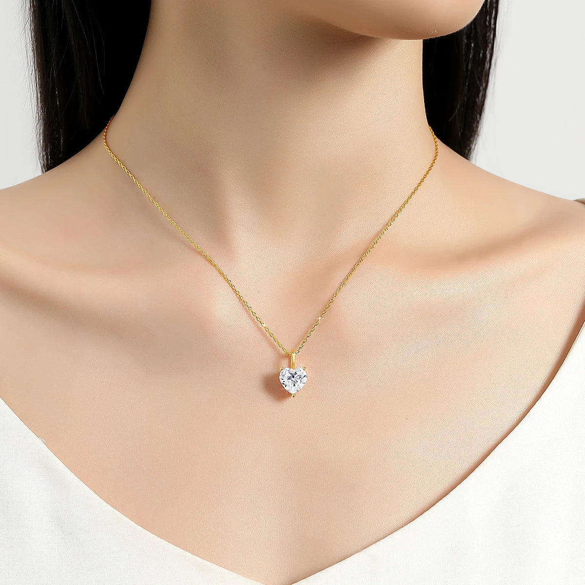 Genuine 14K Gold Heart Moissanite Necklace 1CT/2CT/3CT AU585 Pendant Classic
