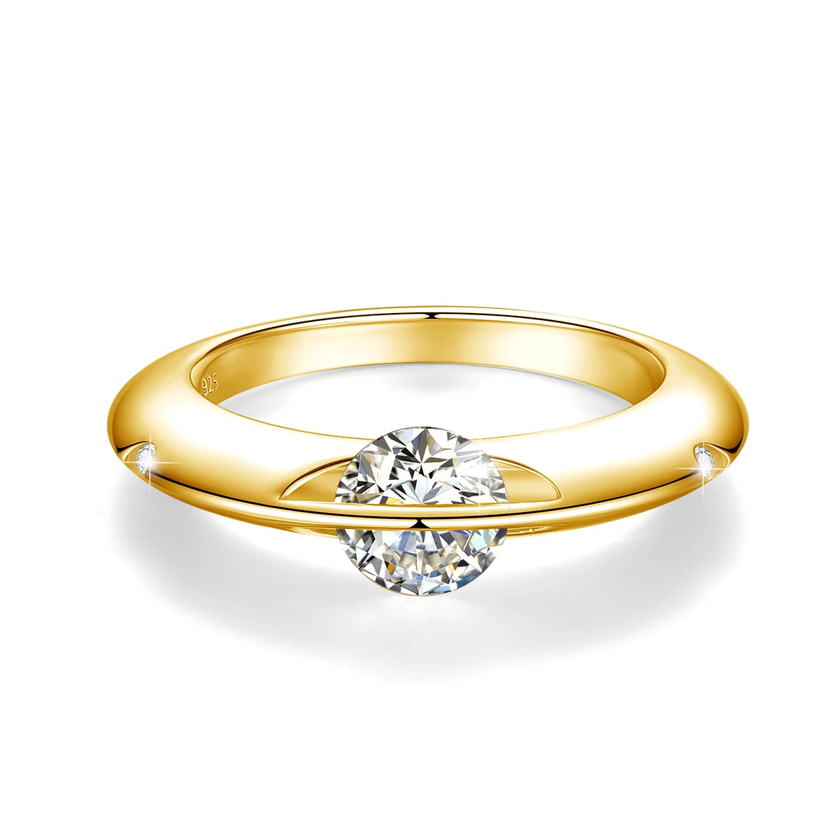 Rotate Moissanite Rings - Solid S925 Silver Solitaire Classic Band