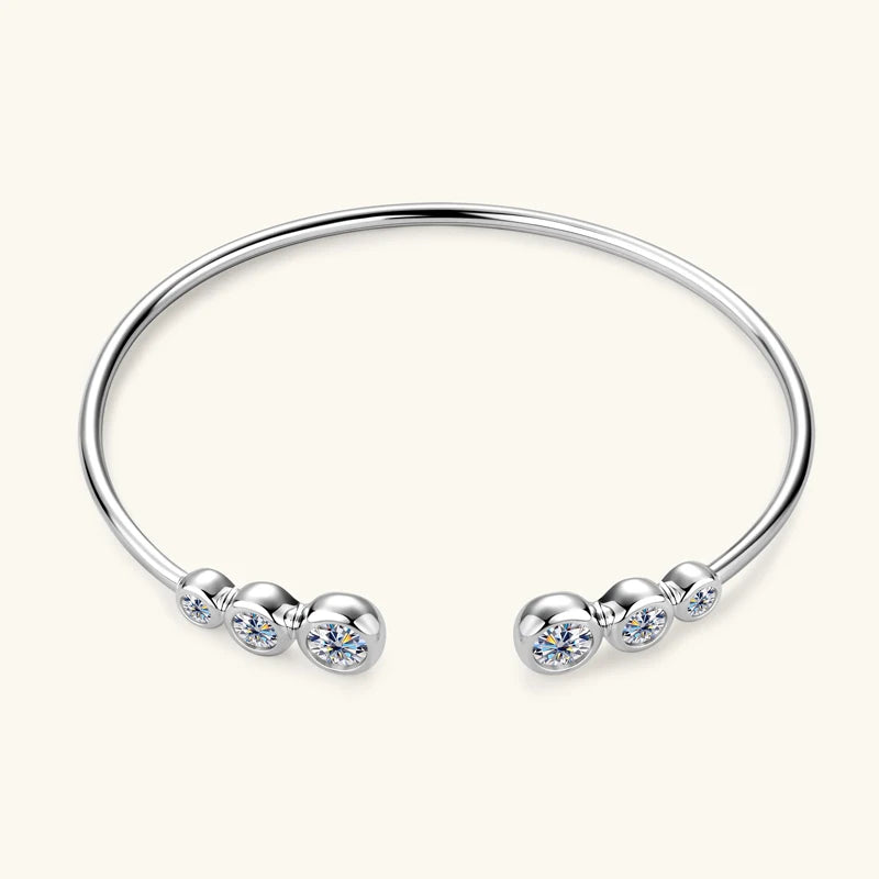 Simple Open Ended Bracelets Cuff Silver 925 D Color Moissanite Bracelet