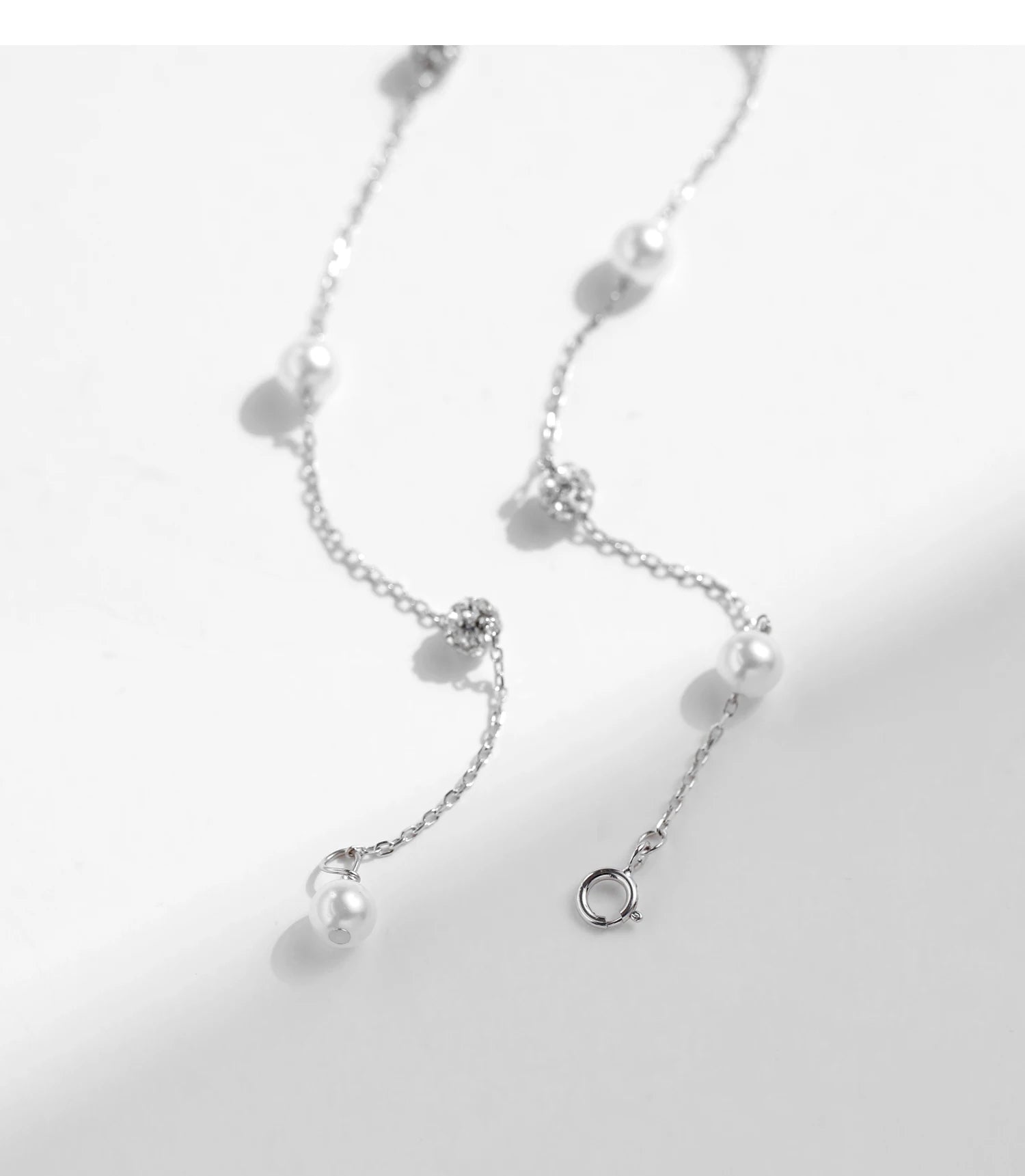 925 Sterling Silver Zircon Beads &Pearl Chain Necklaces