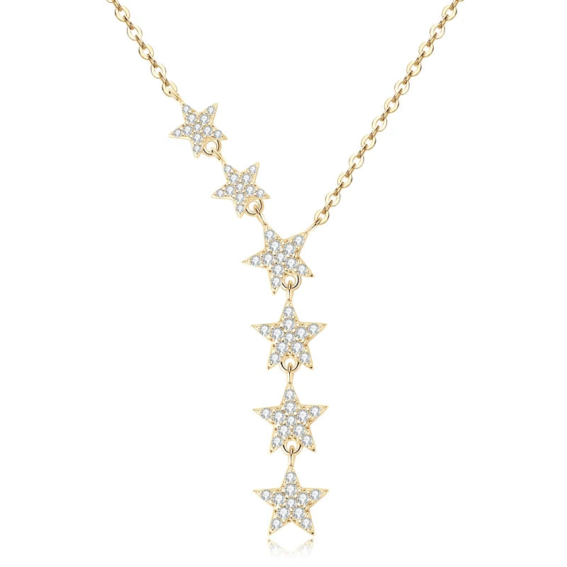 925 Sterling Silver D Color Moissanite Y Lariat 6 Star Pendant Necklace
