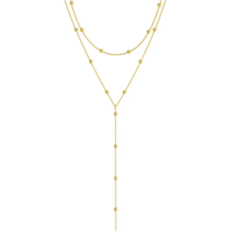 Dainty Long Necklace 14k Gold Plated Y-Shaped Pendant Necklace Trendy