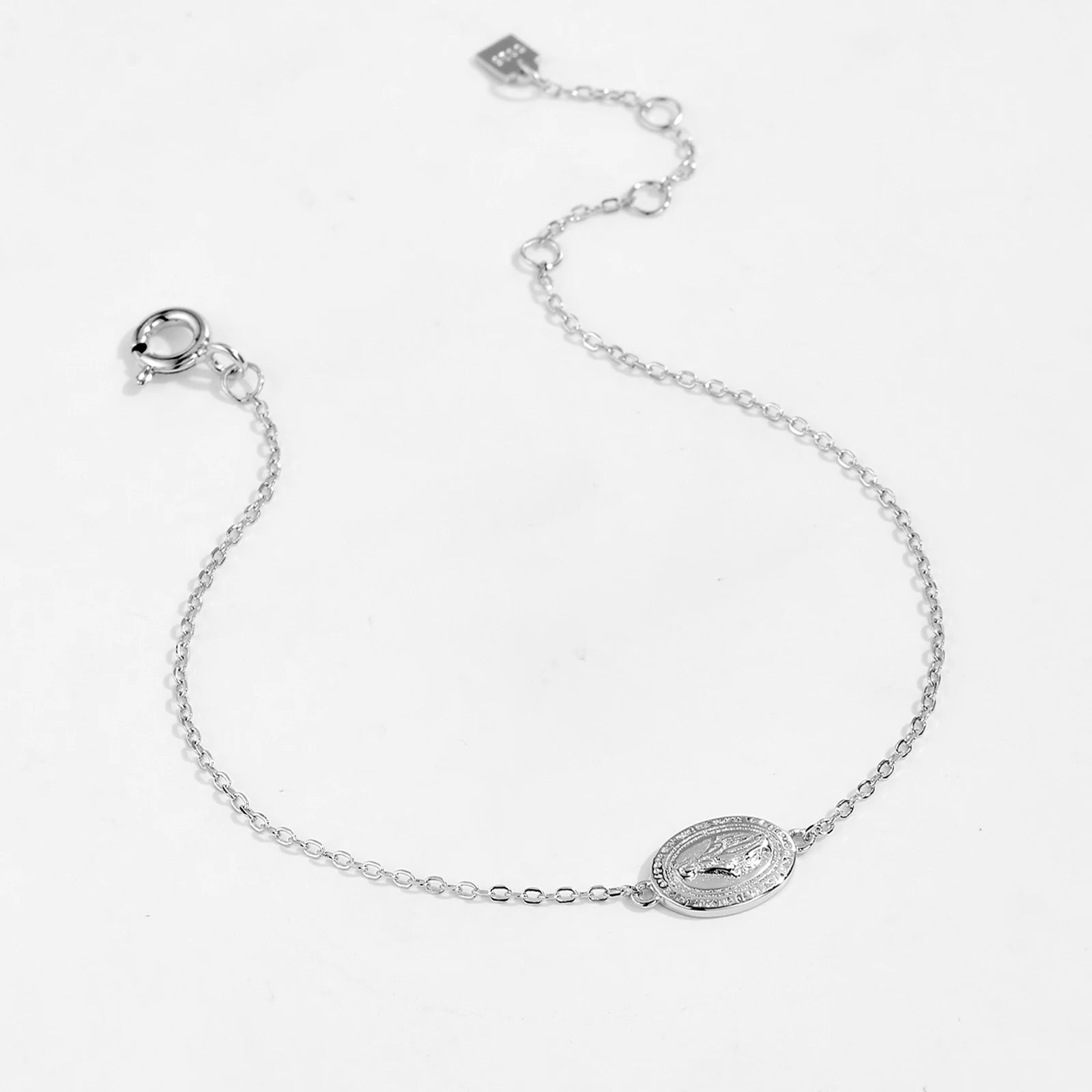 925 Sterling Silver Gold Virgin Mary Charm Chain Bracelet