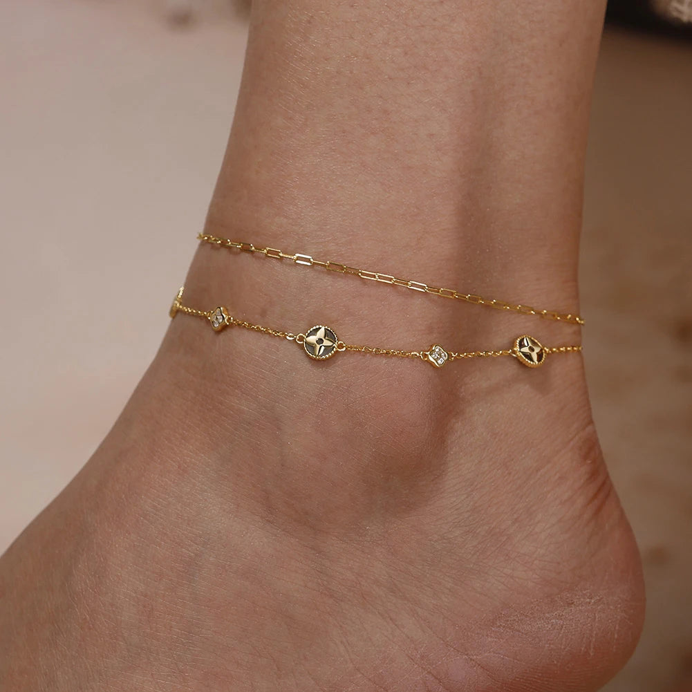 Glimora 925 Sterling Silver Four Leaf Clover Anklet