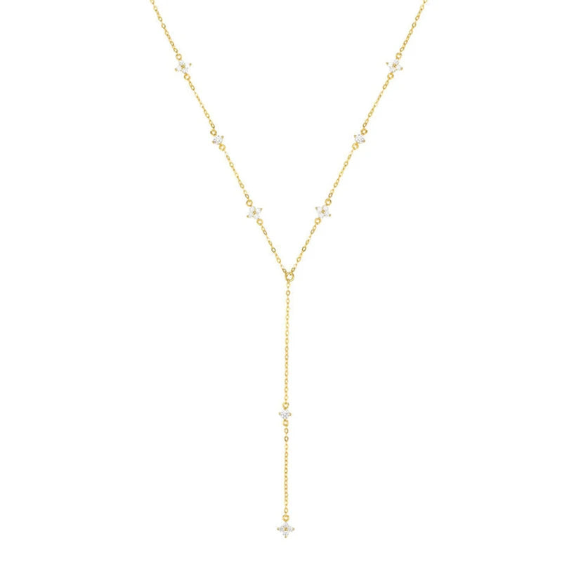 Long Tassel Pendant Necklace 925 Silver Four Clover Flower Y Chain Necklace