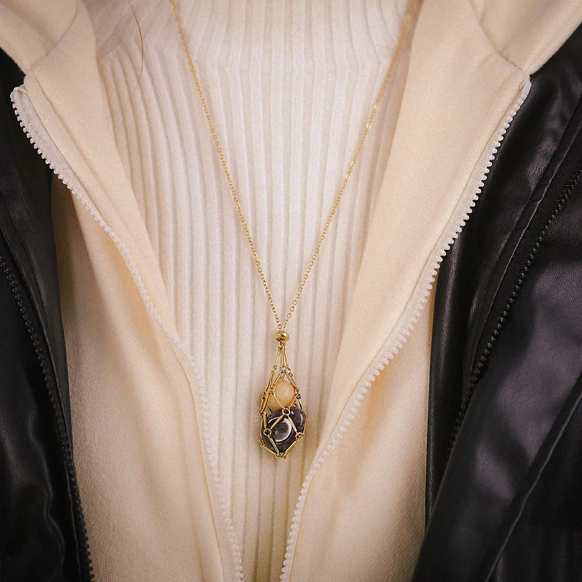Stainless Steel Retro Minimalist - Mesh Pocket Necklace Pendant Gold-plated Waterproof