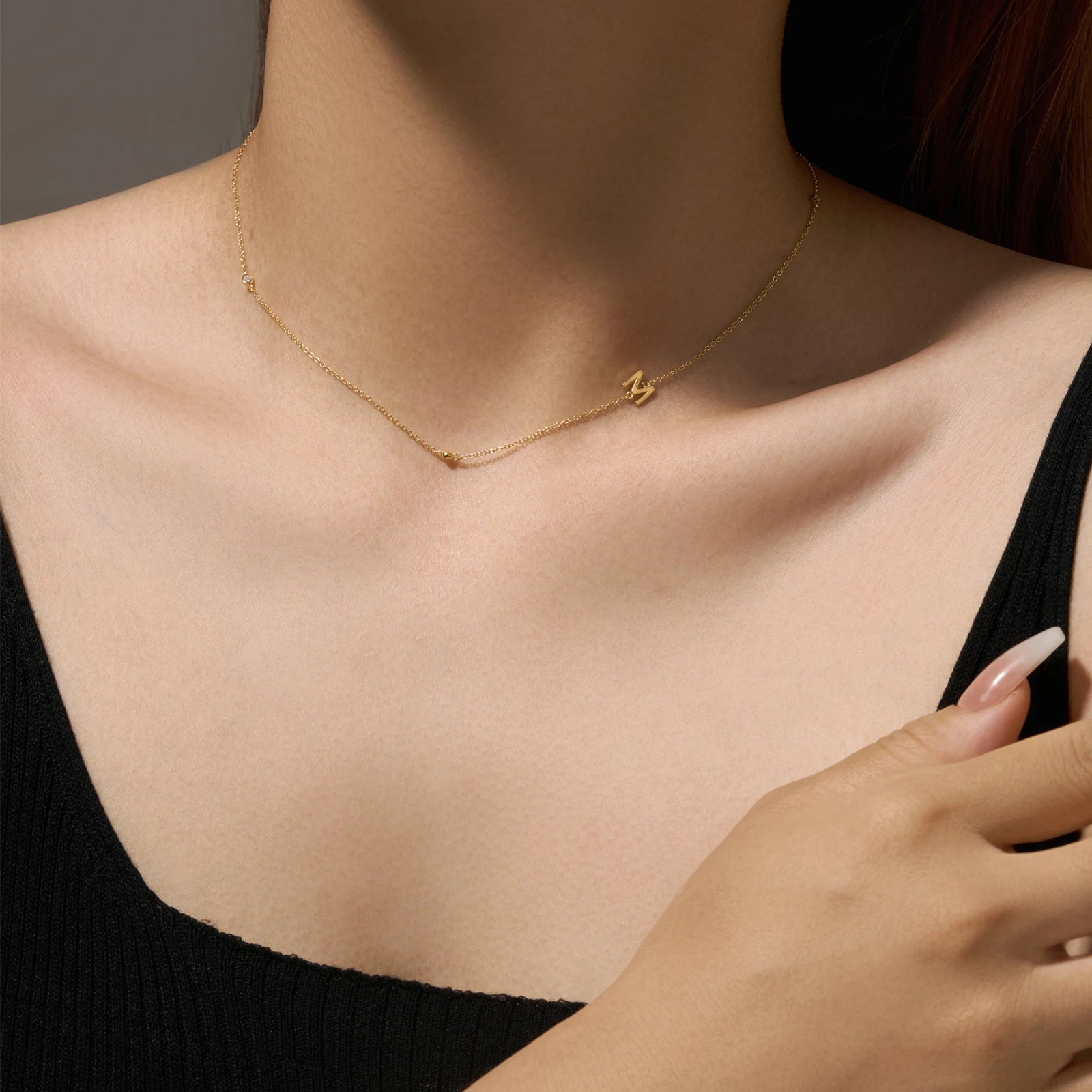 925 Sterling Silver Gold Letter Plain Pendant Choker Charm Necklace 26 Letter Alphabet