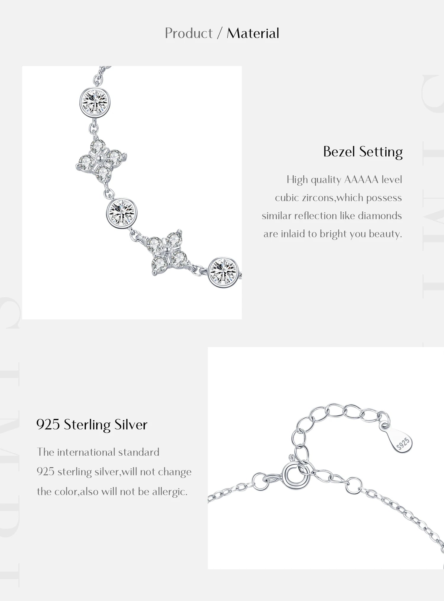 925 Sterling Silver Exquisite Dazzling Lucky Four-Leaf Clover Clear Zirconia Charm Bracelet