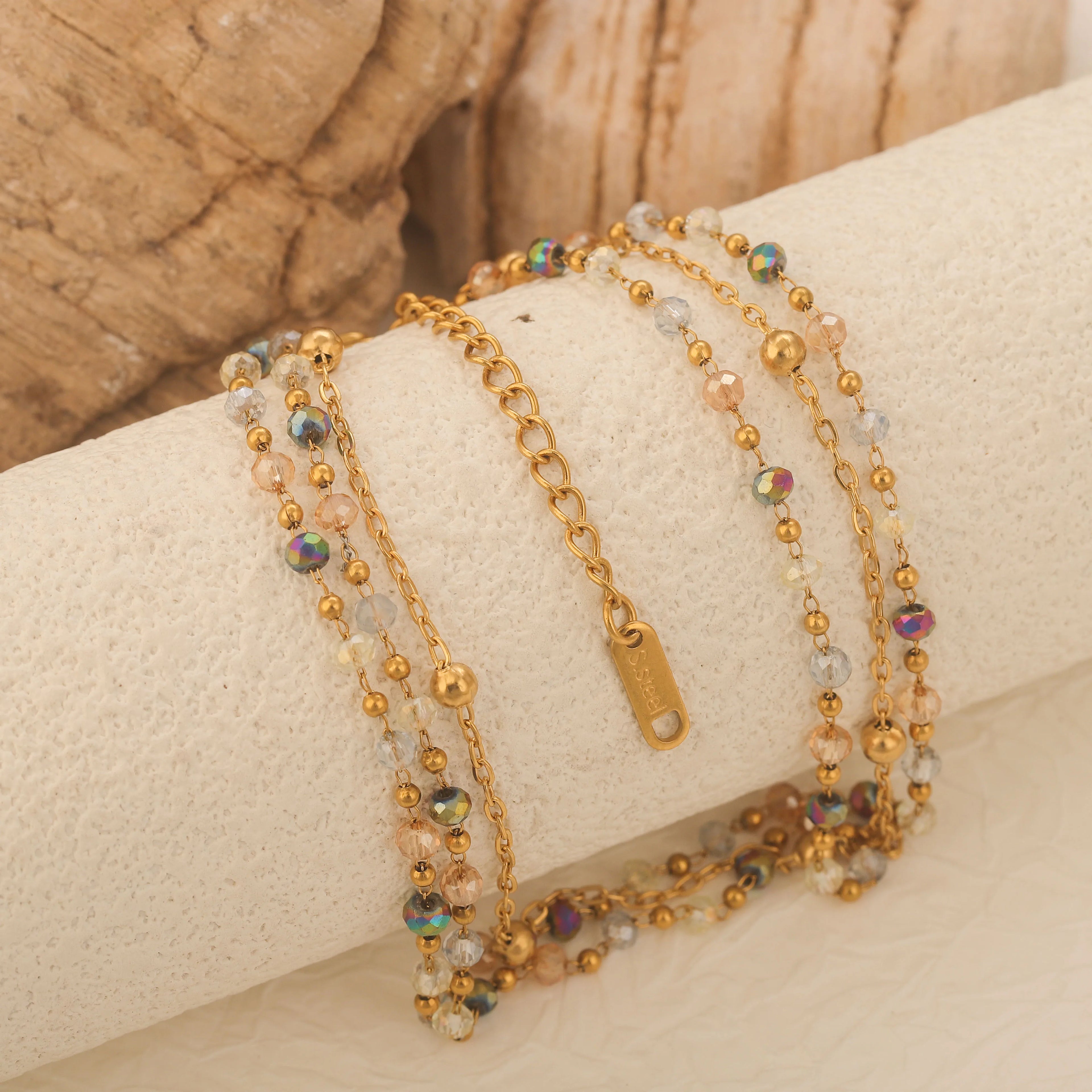 Minimalist Trendy Stainless Steel Bracelet Stylish Double Layer Faux Pearl Gold-Plated Bracelets Daily Jewelry