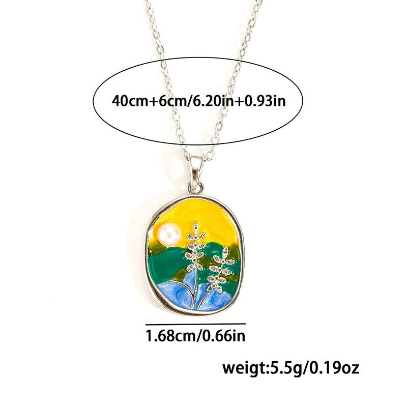 Stainless Steel Colorful Drop Oil Flower Heart Necklace