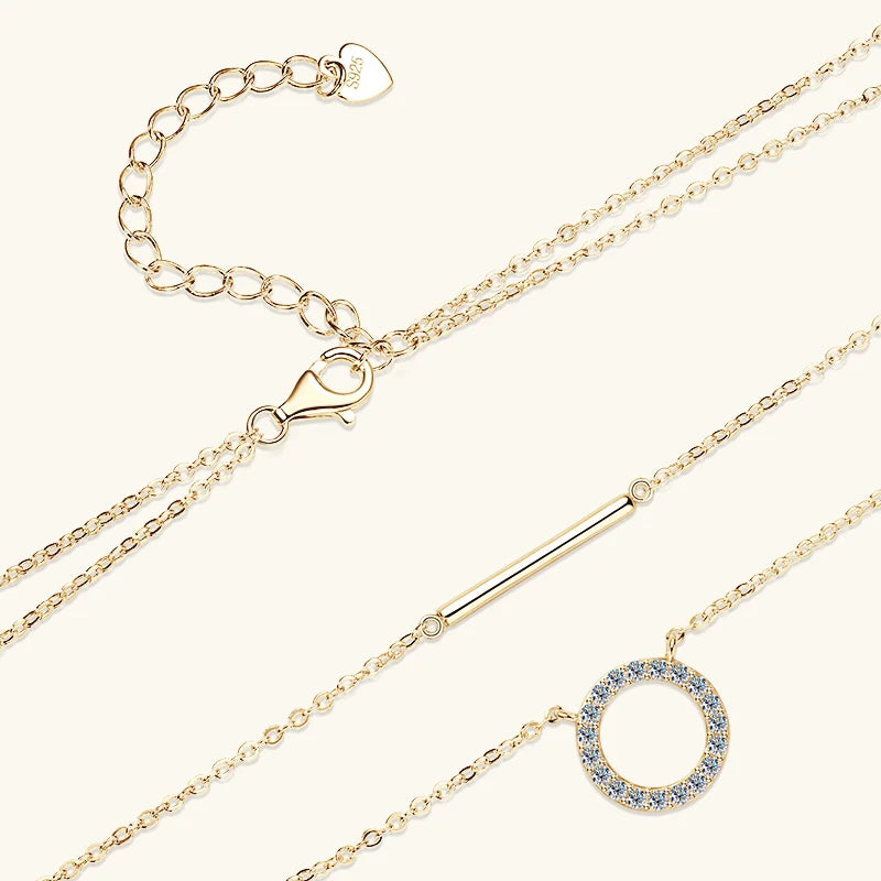 925 Sterling Silver & Moissanite Loop Pendant Necklace Double Layer