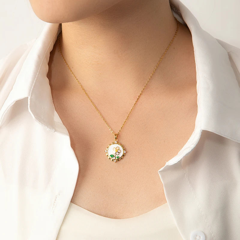 Stainless Steel Colorful Drop Oil Flower Heart Necklace