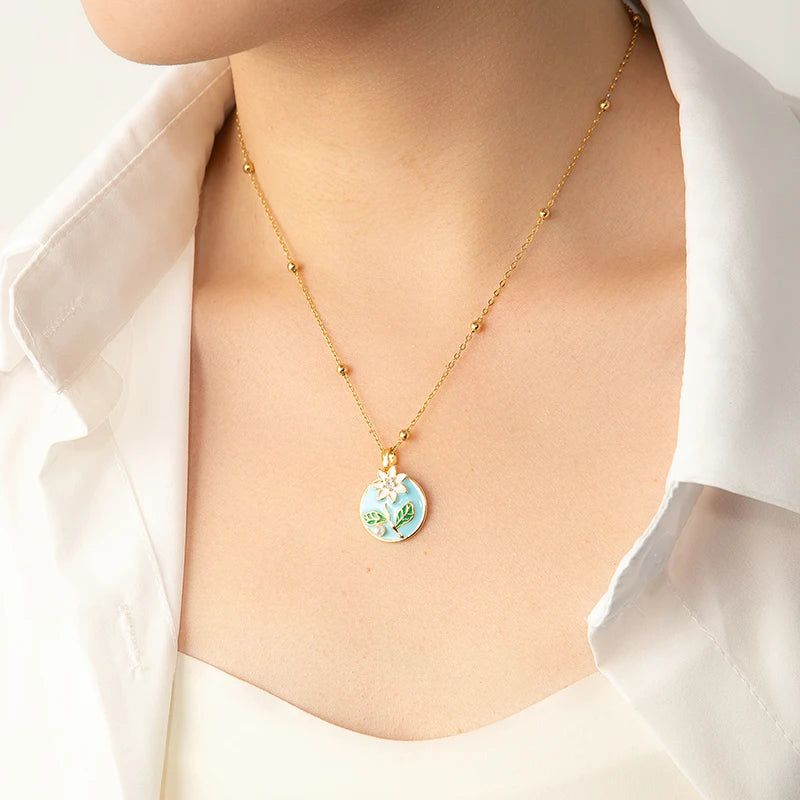 Stainless Steel Colorful Drop Oil Flower Heart Necklace