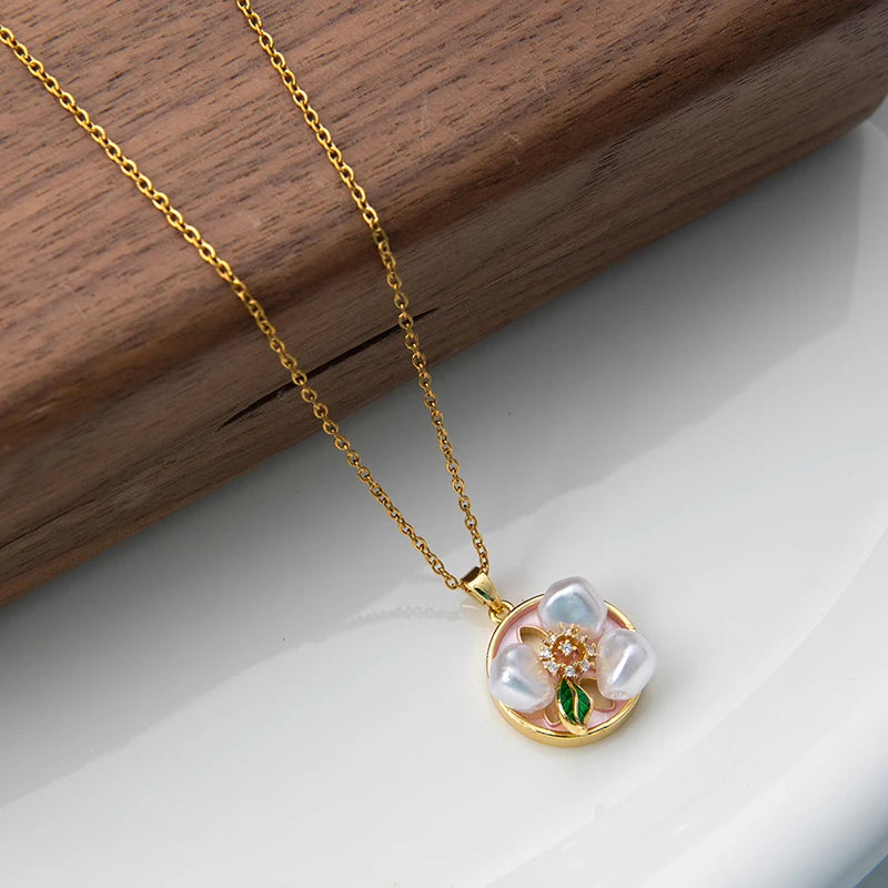 Stainless Steel Colorful Drop Oil Flower Heart Necklace