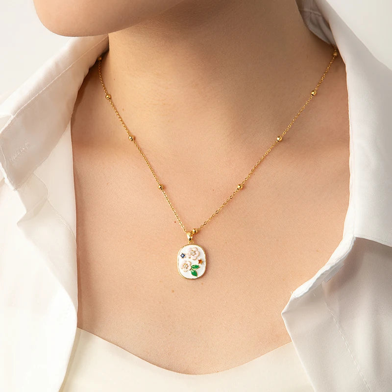 Stainless Steel Colorful Drop Oil Flower Heart Necklace