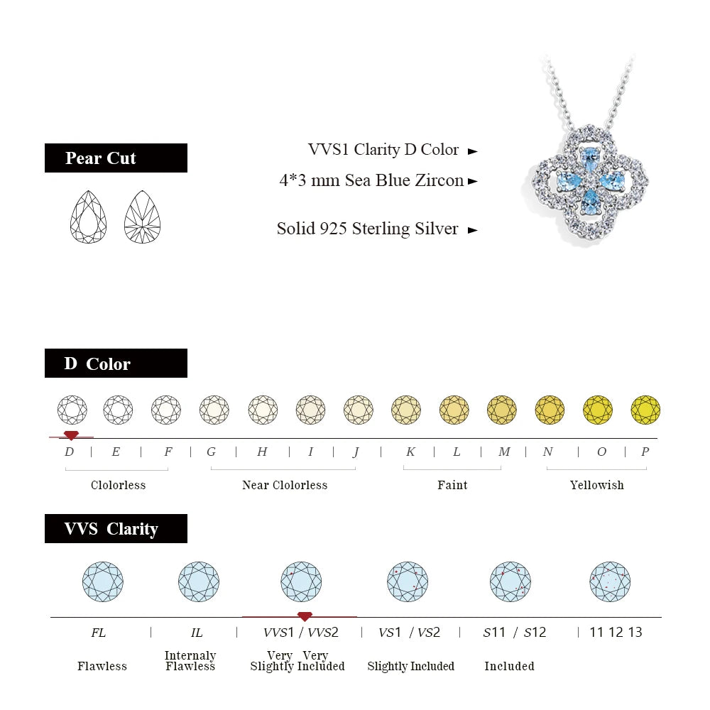Glimora S925 Silver Moissanite Diamond Loop Full Motif Pendant Clover Diamond White Gold Necklaces