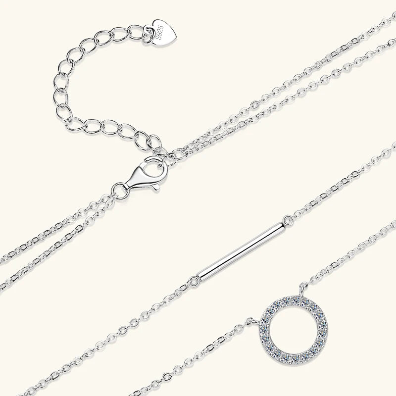 925 Sterling Silver & Moissanite Loop Pendant Necklace Double Layer