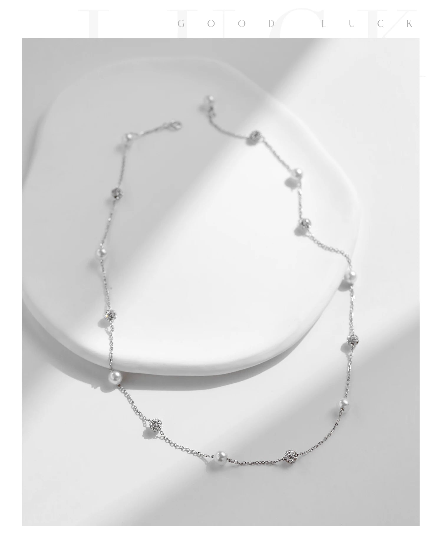 925 Sterling Silver Zircon Beads &Pearl Chain Necklaces