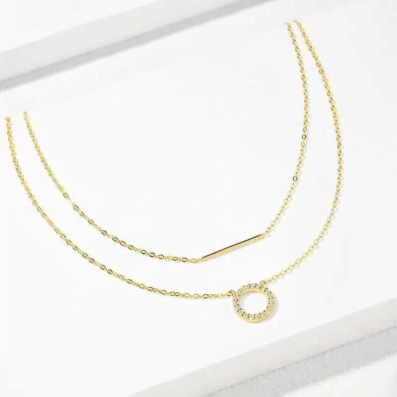 925 Sterling Silver & Moissanite Loop Pendant Necklace Double Layer