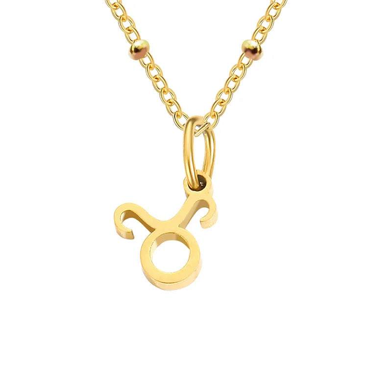 Stainless Steel  Classic Zodiac Gold Color Beads Chain Necklace