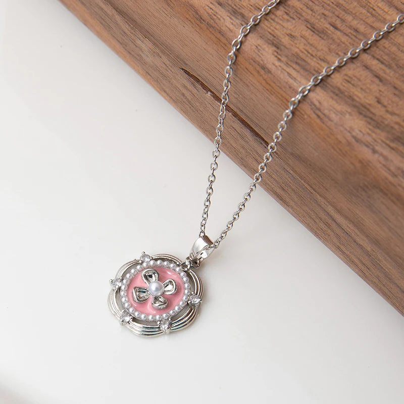 Stainless Steel Colorful Drop Oil Flower Heart Necklace
